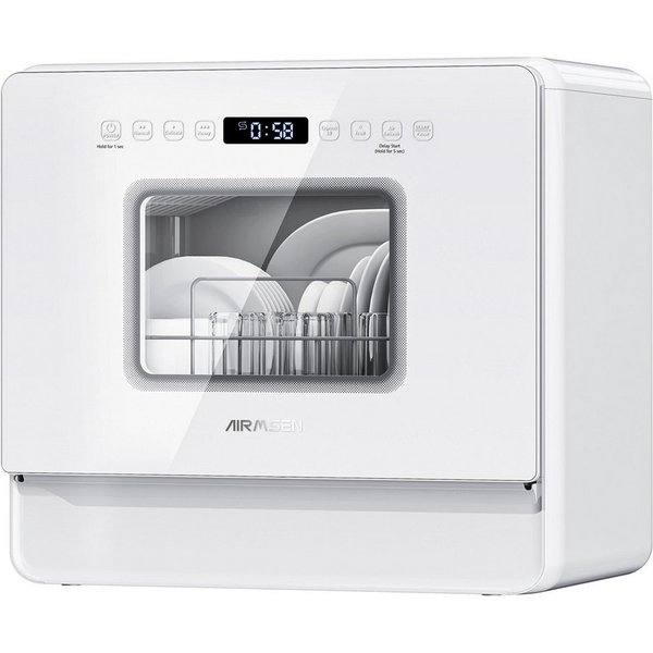 Airmsen Tischgeschirrspüler 7 Spülprogramme,Weichwasseranlage,Selbstreinigungsmodus,12H Timer ZMW-DTHA01, 5 l, 5L tank,Ideal für Hausküchen, Wohnungen, Schlafsä