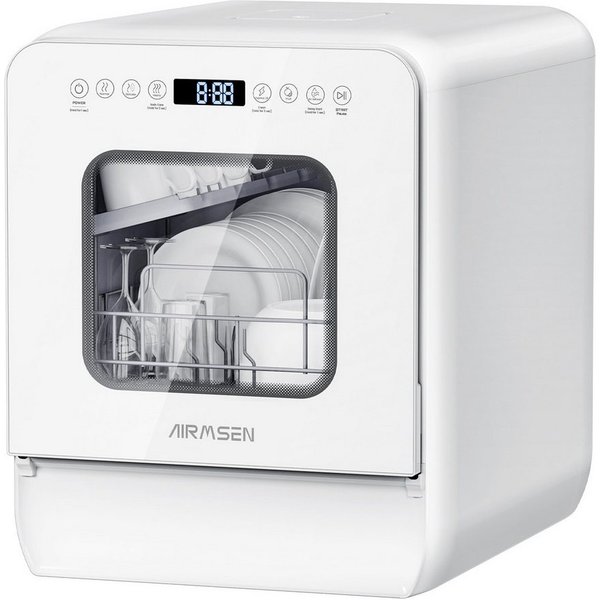 Airmsen Tischgeschirrspüler ECO-Modus,5L wassertank,9 Programme,Selbstreinigend, 1-24H Timer ZMW-DUHC01, 5 l, 4 Maßgedecke, Geeignet für Hausküchen, Wohnungen, 
