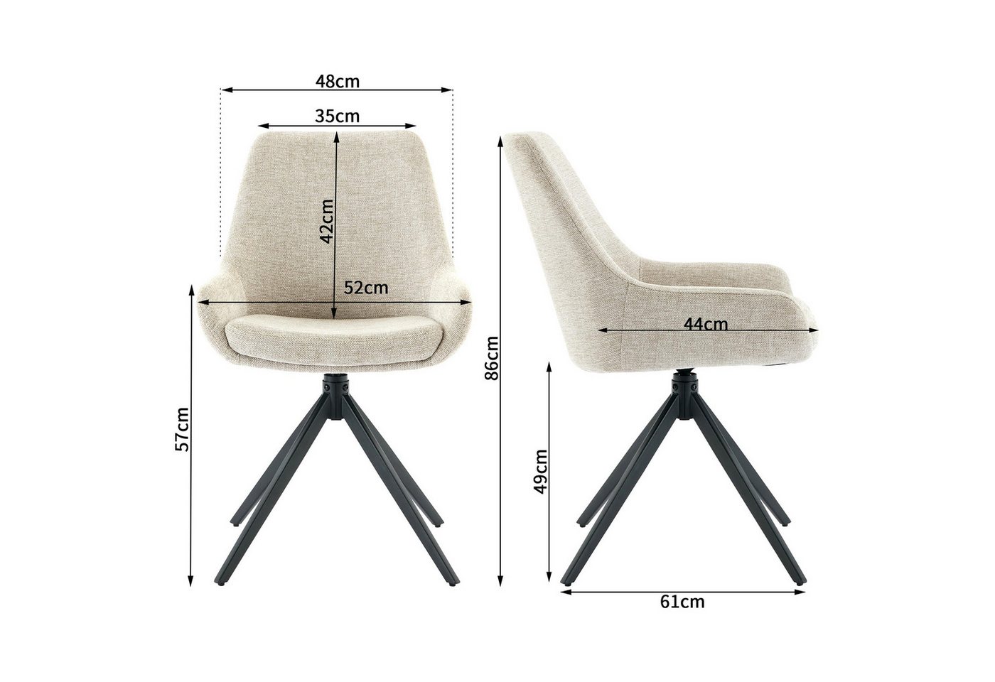 AISALL Polsterstuhl moderner Restaurantstuhl, Küchenstuhl ohne Armlehnen, drehbar (2 St), Esszimmerstuhl, ergonomischer Komfort & Vielseitig Einsetzbar – Bild 2 von 5