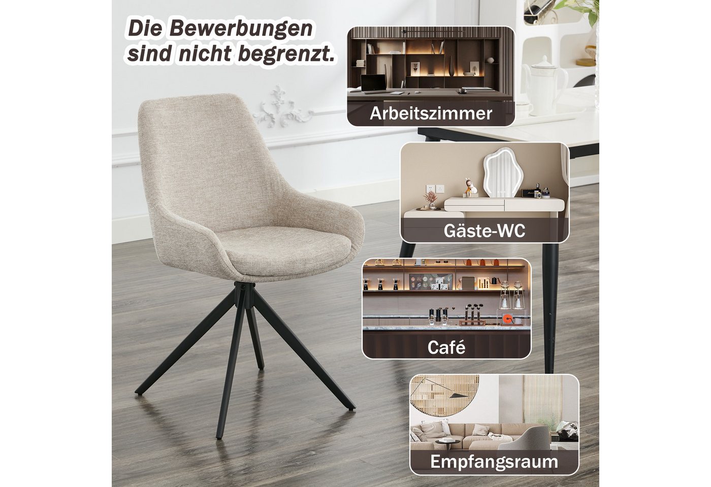 AISALL Polsterstuhl moderner Restaurantstuhl, Küchenstuhl ohne Armlehnen, drehbar (2 St), Esszimmerstuhl, ergonomischer Komfort & Vielseitig Einsetzbar – Bild 3 von 5