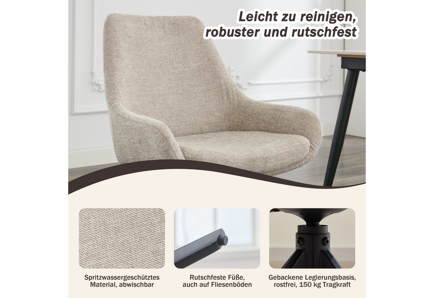 AISALL Polsterstuhl moderner Restaurantstuhl, Küchenstuhl ohne Armlehnen, drehbar (2 St), Esszimmerstuhl, ergonomischer Komfort & Vielseitig Einsetzbar – Bild 5 von 5