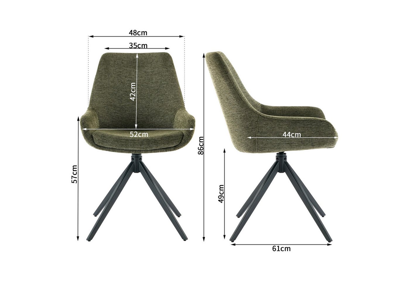 AISALL Polsterstuhl moderner Restaurantstuhl, Küchenstuhl ohne Armlehnen, drehbar (2 St), Esszimmerstuhl, ergonomischer Komfort & Vielseitig Einsetzbar – Bild 2 von 5