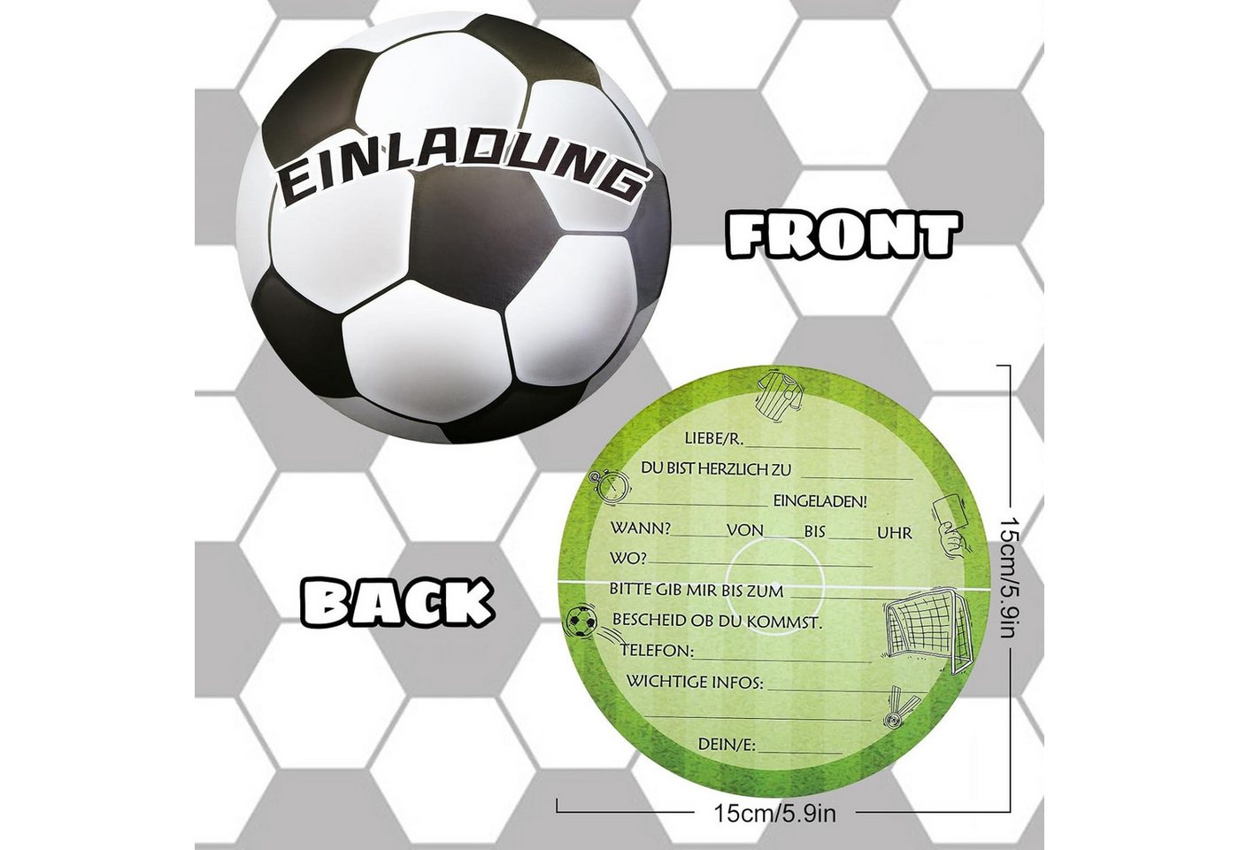 aitsite Einladungskarten 12er Set Einladungskarten Kindergeburtstag Fußball Design Party Karten, 12er Set Fußball Einladungskarten Kindergeburtstag, beschreibba – Bild 2 von 5