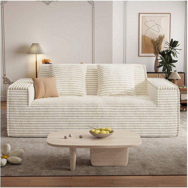 Aivermeil Sofa 2-3-Sitzer Kord-Sofa, montagefrei, 1 Teile, All-in-One Cloud-Sofa mit 2 Kissen für Wohn- & Schlafzimmer