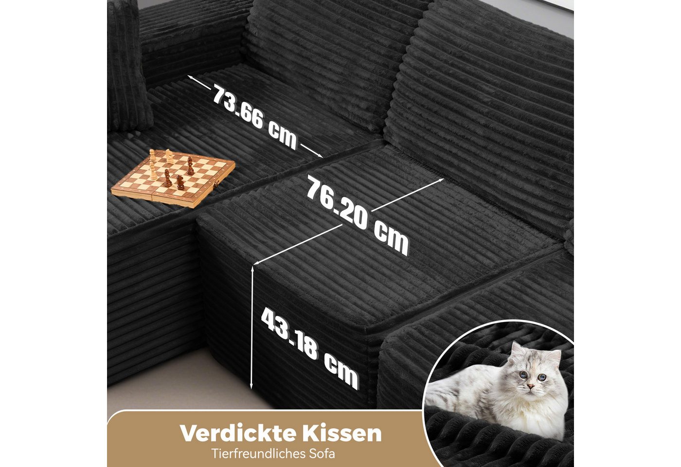 Aivermeil Sofa Modernes Modulares Wolkensofa 282cm L-Form, Bodensofa, Ecksofa 3–4 Sitzer ohne Montage für Wohn- und Schlafzimmer – Bild 5 von 5