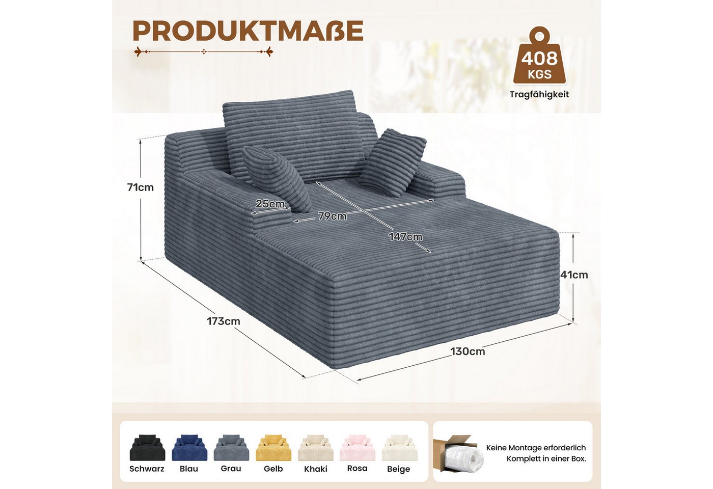 Aivermeil Sofa Multifunktionales All-in-One-Sofa, Modulares Chaiselongue Sofa, 1 Teile, modernes Schlafsofa, 172x129x40cm Relaxliege mit 2 Kissen – Bild 2 von 5