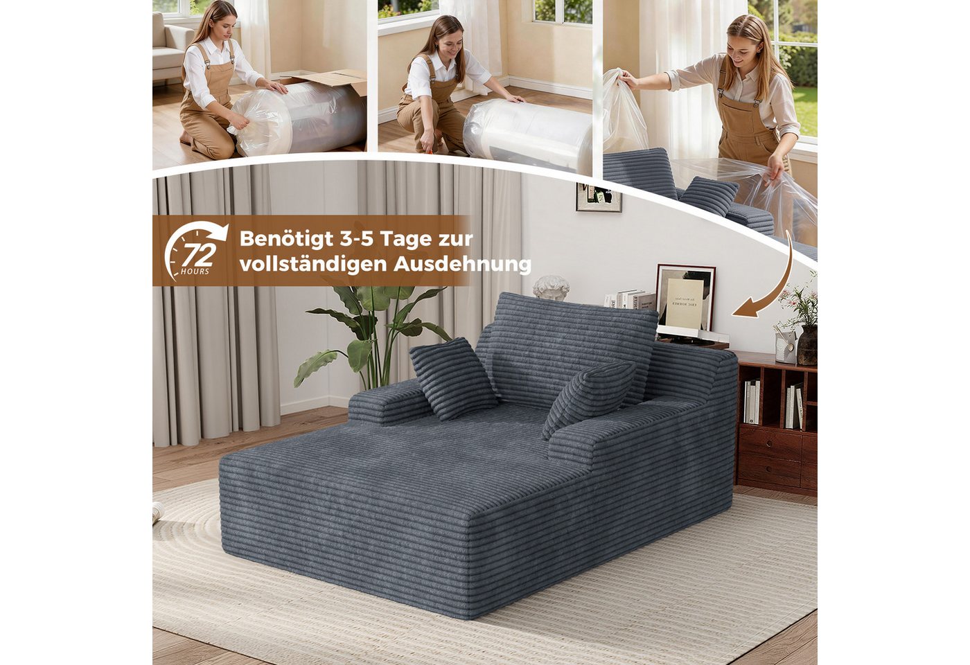 Aivermeil Sofa Multifunktionales All-in-One-Sofa, Modulares Chaiselongue Sofa, 1 Teile, modernes Schlafsofa, 172x129x40cm Relaxliege mit 2 Kissen – Bild 4 von 5