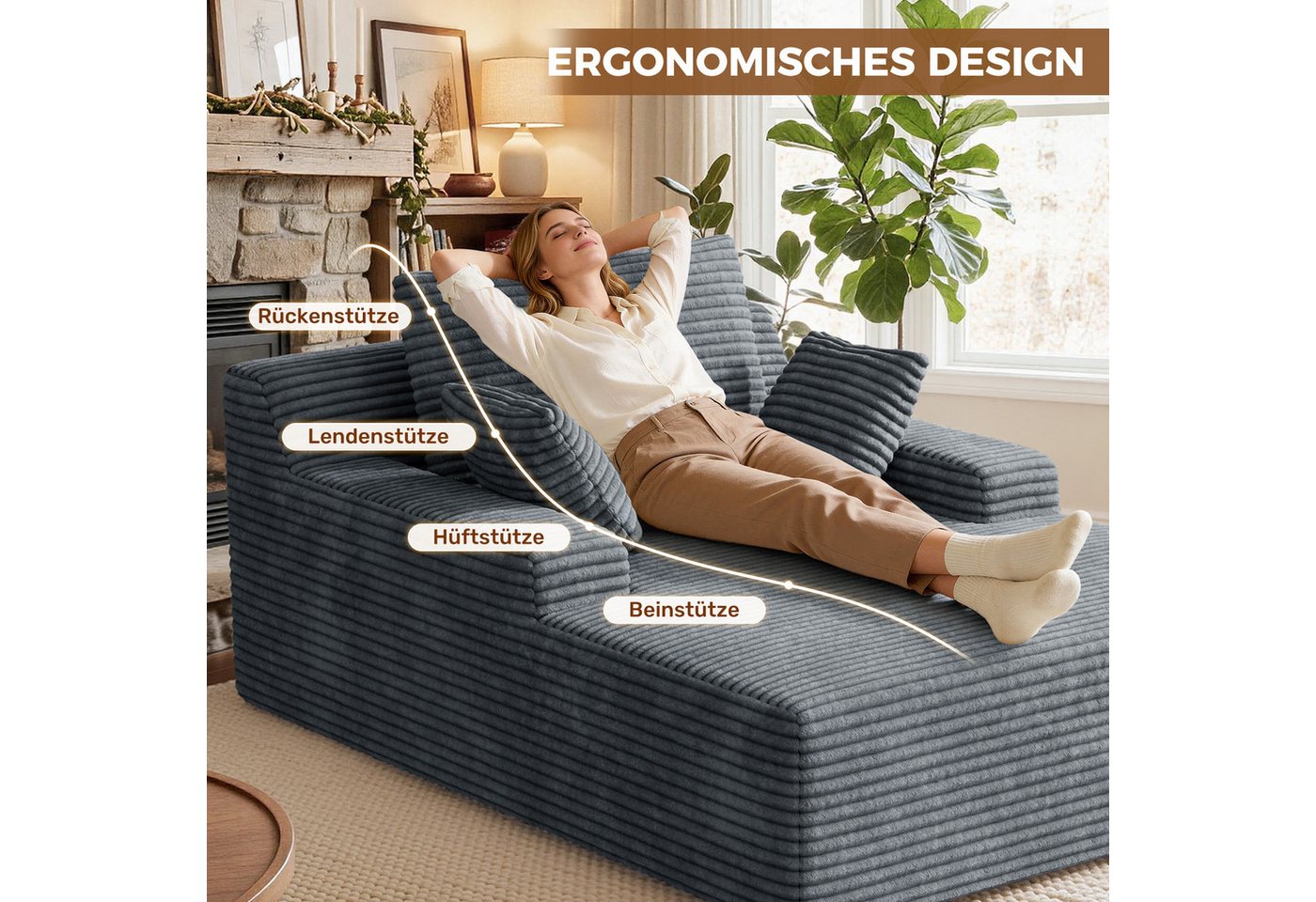 Aivermeil Sofa Multifunktionales All-in-One-Sofa, Modulares Chaiselongue Sofa, 1 Teile, modernes Schlafsofa, 172x129x40cm Relaxliege mit 2 Kissen – Bild 5 von 5