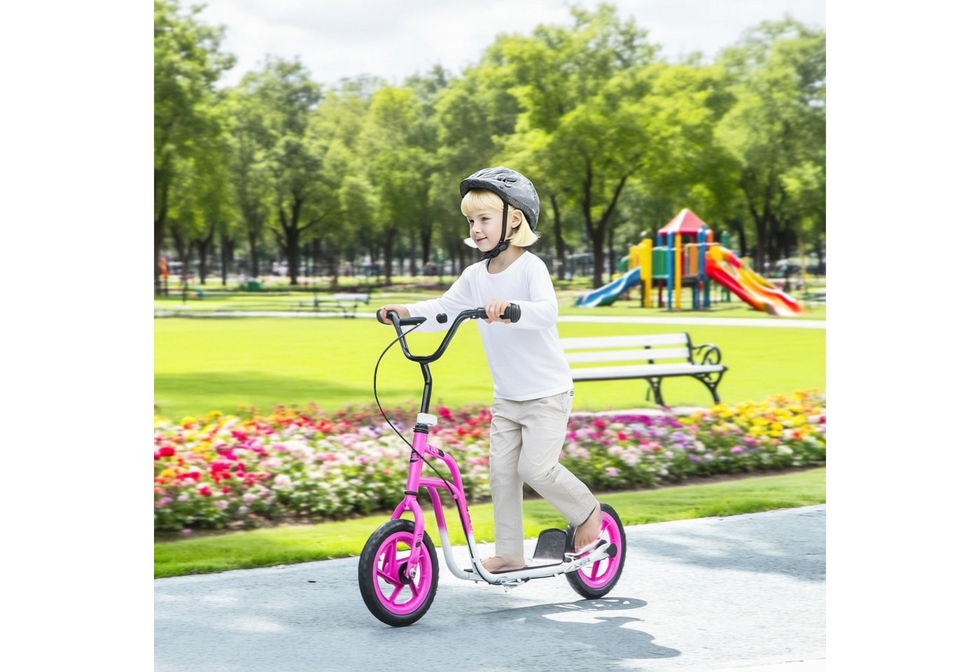 AIYAPLAY Cityroller Kinderroller Scooter mit verstellbarem Lenker und großen Rädern, (Kinderroller, 1 tlg., Tretroller), für Kinder im Alter von 5-12 Jahren, Ro – Bild 2 von 5