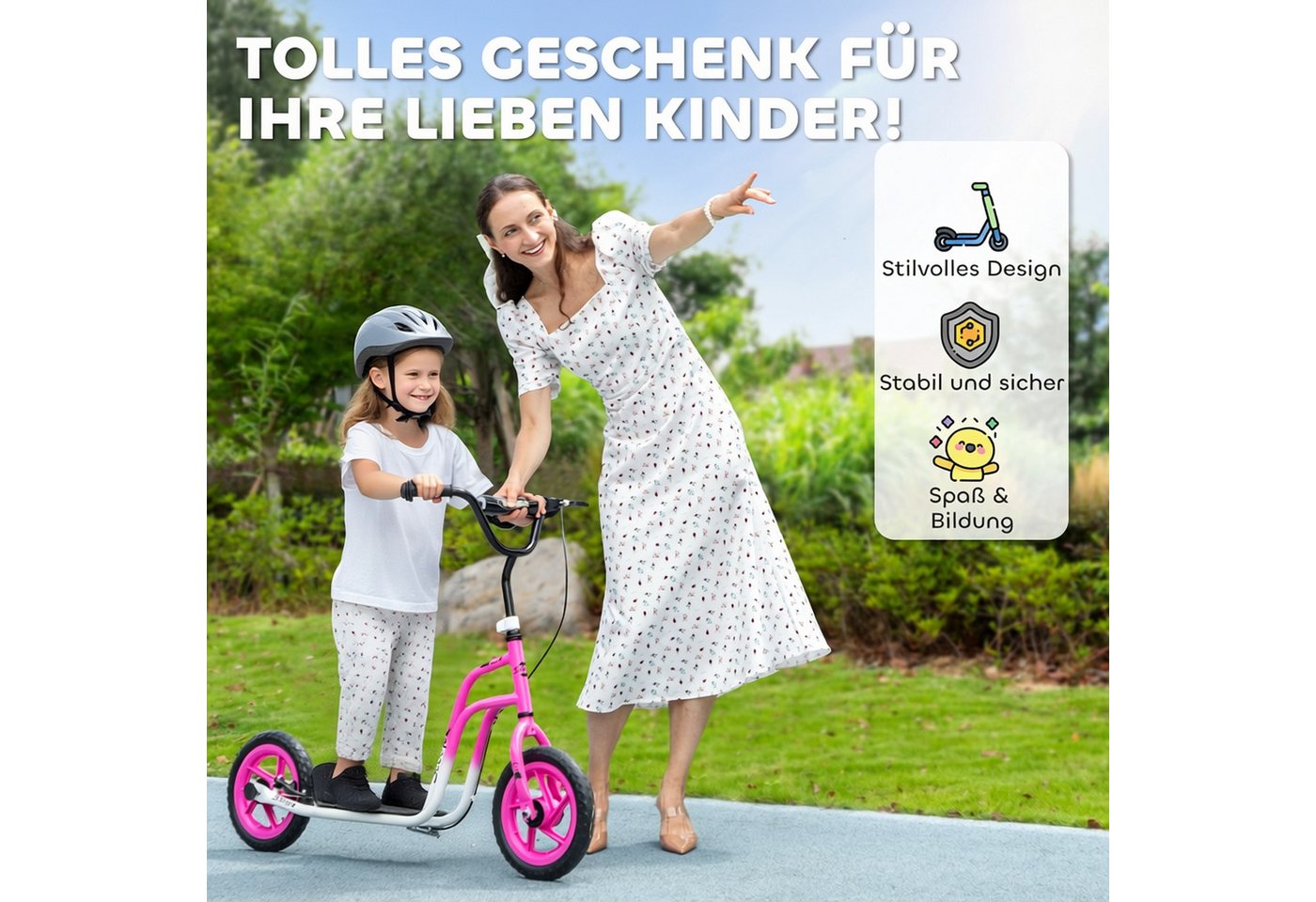 AIYAPLAY Cityroller Kinderroller Scooter mit verstellbarem Lenker und großen Rädern, (Kinderroller, 1 tlg., Tretroller), für Kinder im Alter von 5-12 Jahren, Ro – Bild 4 von 5