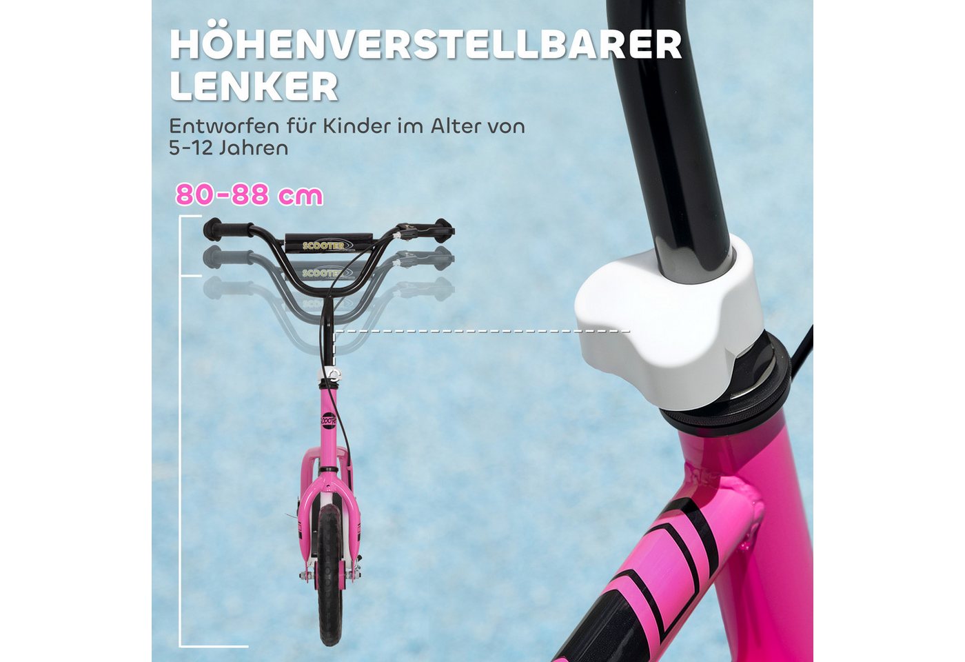 AIYAPLAY Cityroller Kinderroller Scooter mit verstellbarem Lenker und großen Rädern, (Kinderroller, 1 tlg., Tretroller), für Kinder im Alter von 5-12 Jahren, Ro – Bild 5 von 5