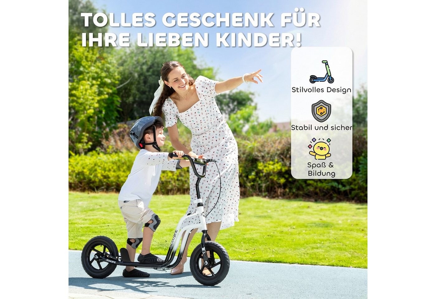 AIYAPLAY Cityroller Kinderroller Scooter mit verstellbarem Lenker und großen Rädern, (Kinderroller, 1 tlg., Tretroller), für Kinder im Alter von 5-12 Jahren, We – Bild 4 von 5
