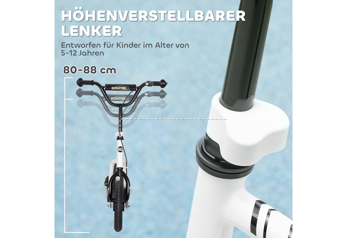 AIYAPLAY Cityroller Kinderroller Scooter mit verstellbarem Lenker und großen Rädern, (Kinderroller, 1 tlg., Tretroller), für Kinder im Alter von 5-12 Jahren, We – Bild 5 von 5