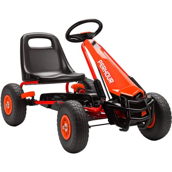 AIYAPLAY Go-Kart Tretauto mit Handbremse, verstellbarem Sitz, Pedalantrieb, für Kinder 3-8 Jahren, Rot
