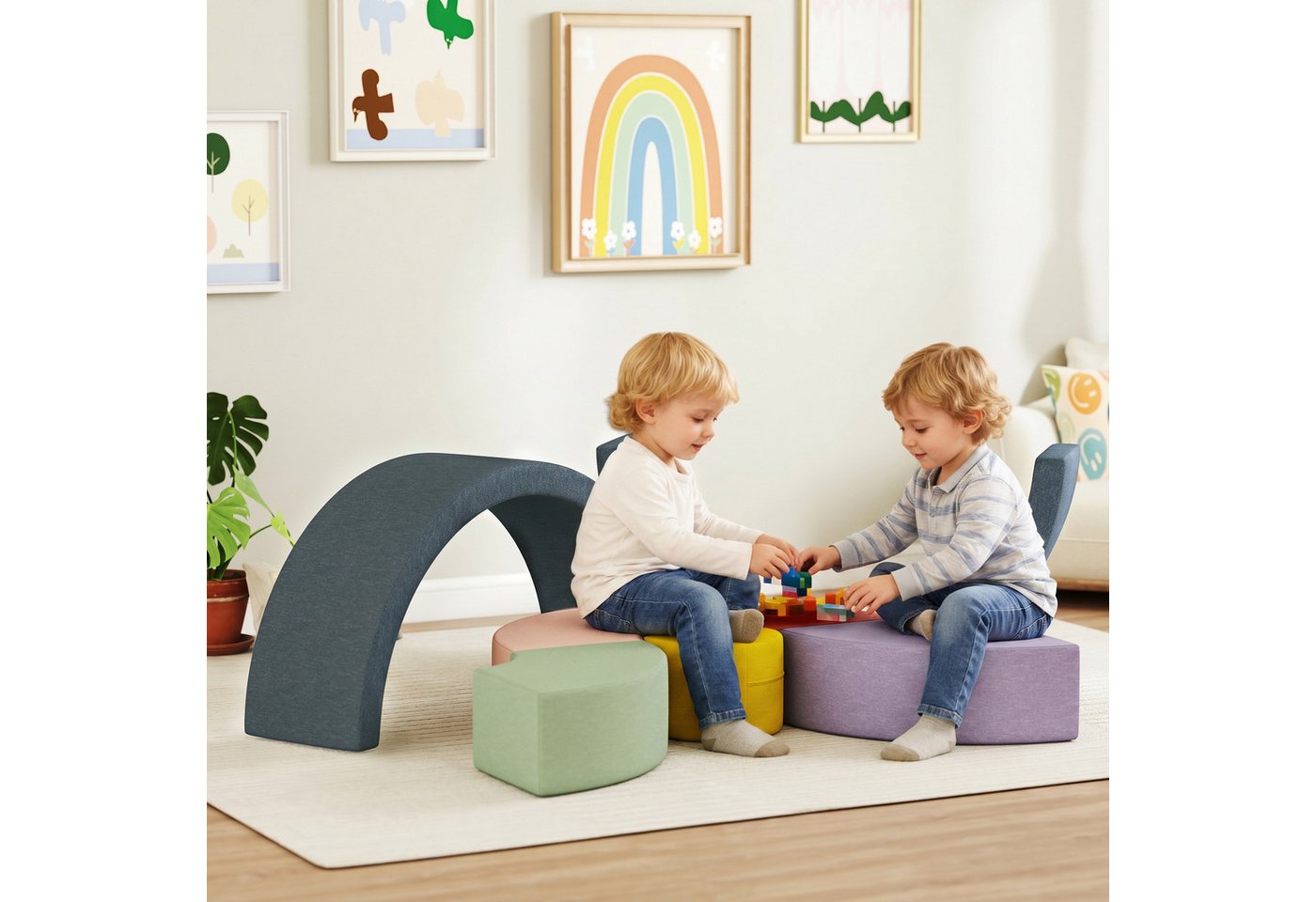 AIYAPLAY Kinder Softbausteine Riesenbausteine mit Cord-Optik Bauklötze Spielbausteine, (Kletter- und Spielset, 7 St., Schaumstoffbausteine), Klettern Großbauste – Bild 2 von 5
