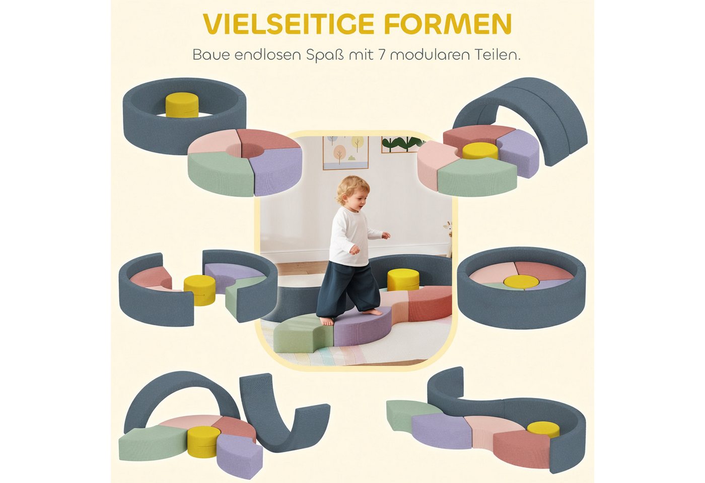 AIYAPLAY Kinder Softbausteine Riesenbausteine mit Cord-Optik Bauklötze Spielbausteine, (Kletter- und Spielset, 7 St., Schaumstoffbausteine), Klettern Großbauste – Bild 5 von 5
