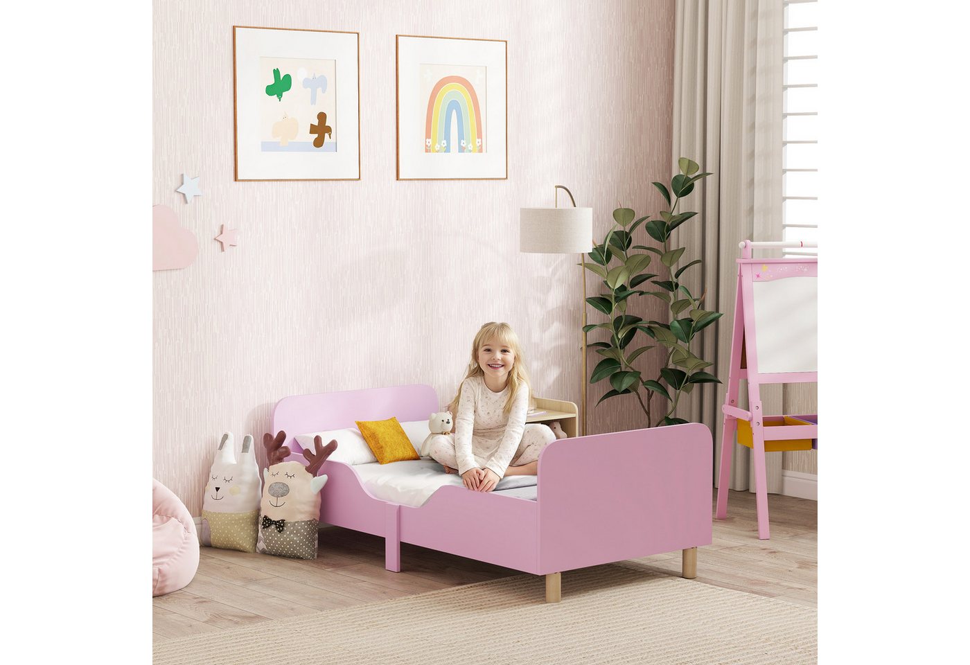 AIYAPLAY Kinderbett Kinderbett mit Rausfallschutz, Jugendbett mit Lattenrost (140 x 70 cm Jugendbett, 1-tlg., Einzelbett aus Holz), Holzbett für Mädchen und Jun – Bild 2 von 5