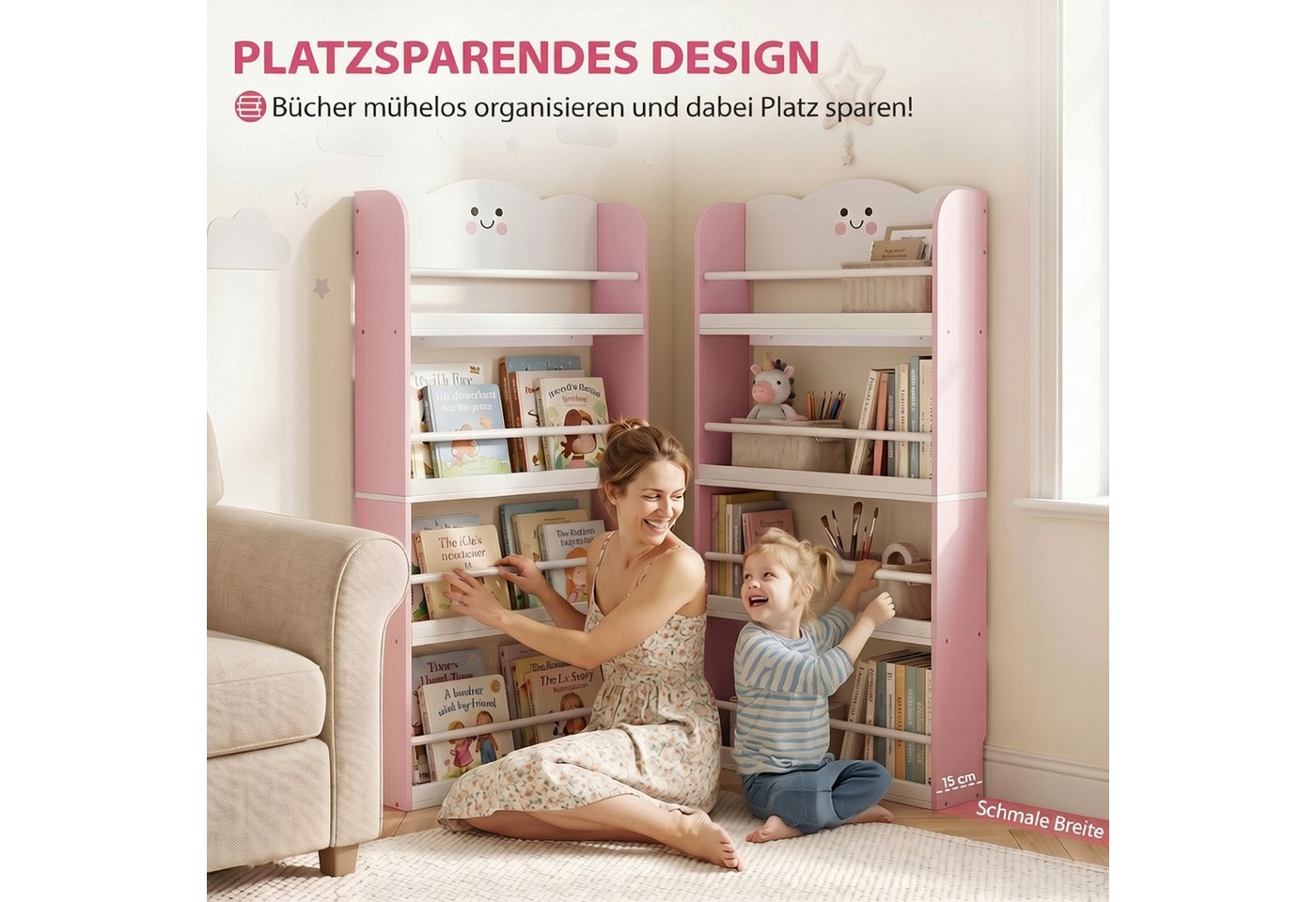AIYAPLAY Kinderregal Bücherregal Kinder, 4 Etagen, Spielzeugregal, Zuckerwatte-Design, Kinderzimmerregal 1-tlg., Anti-Kipp-Kit, platzsparend – Bild 4 von 5