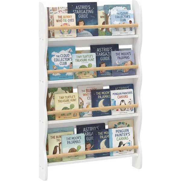 AIYAPLAY Kinderregal mit 4 Regal, Wandregal mit Kippschutz Montessori Platzsparend, Spielzeugregal 1-tlg., 60 x 10 x 98 cm, Weiß