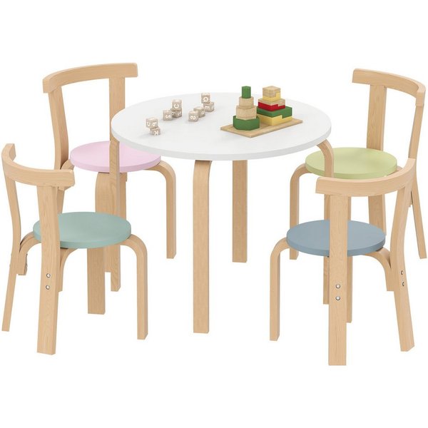 AIYAPLAY Kindersitzgruppe Kindertisch mit 4 Stühlen Sitzgruppe für Kinderzimmer, Holz, (Kindermöbel, 5-tlg., 5-teiliges Set mit Tisch und Stühlen), für Kinder v