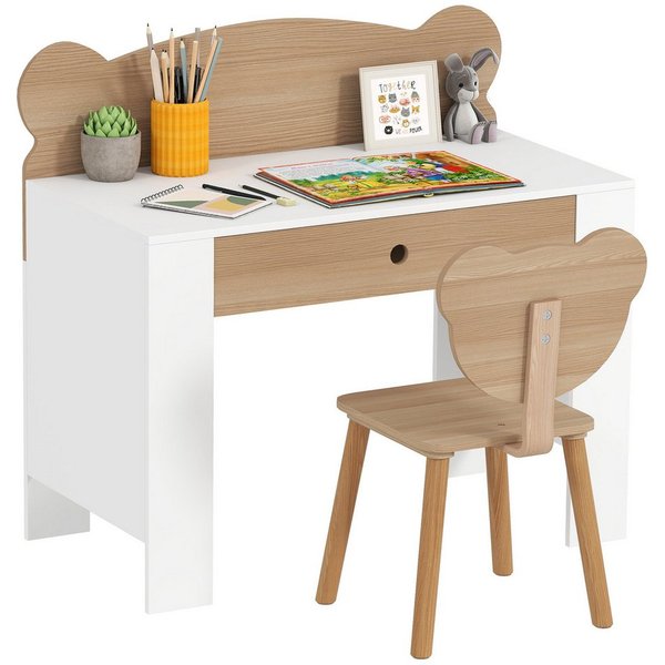 AIYAPLAY Kindertisch Kindertisch Schülerschreibtisch mit Schublade mit Bärenform (Kinderschreibtisch Set, 2-St., Kinder Schreibtisch und Stuhl), Jugendschreibti