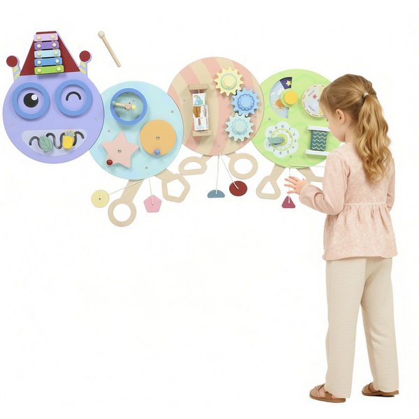 AIYAPLAY Lernspielzeug Busy Board Activity Board Lernaktivitätszentrum Geschenk ab 3 J. (Wandspielzeug, 1-St., Montessori Lernspielzeug), Raupen-Design, Mehrfar