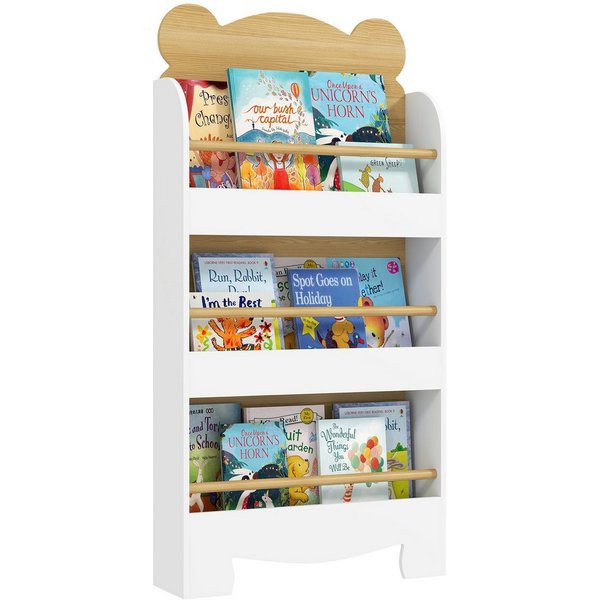 AIYAPLAY Regal Bücherregal Kinder, Kinderregal mit 3 Regal, Kinderregal aus Holz 1-tlg., für Kinderzimmer Spielzimmer 55x15x110cm Weiß