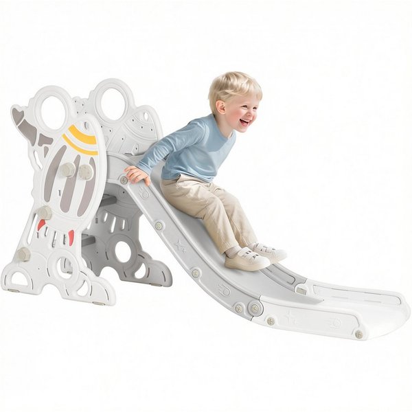 AIYAPLAY Rutscher Kinder Rutsche mit Raketen-Design, Leiter, Rutsche, (Kleinkinderrutsche, 1-tlg., Kinderrutsche), Grau 157 x 46,5 x 80 cm