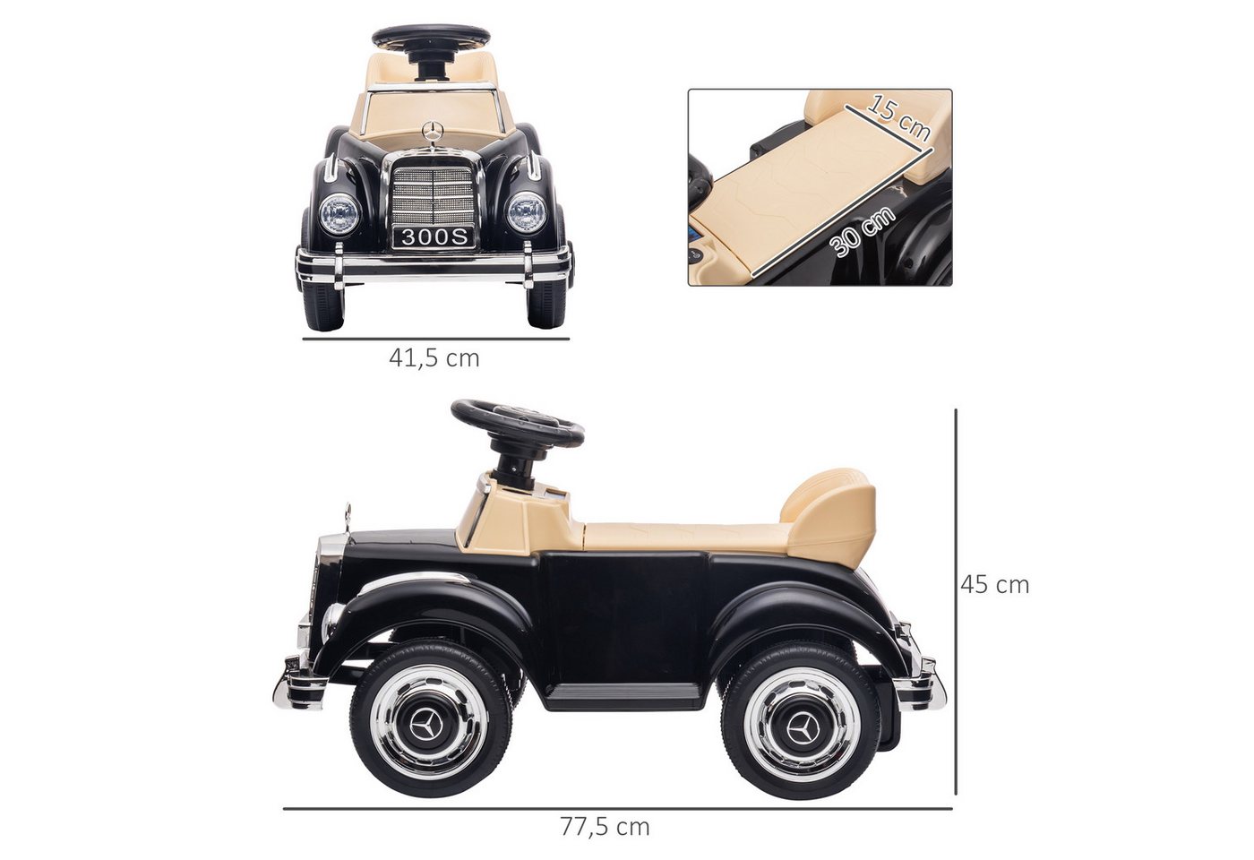 AIYAPLAY Rutscher Rutschauto, Rutscher mit Stauraum, Kippschutz für 18-48 Monaten, (Kinderfahrzeug, 1-tlg., Kinderauto), Schwarz 77,5 x 41,5 x 45 cm – Bild 3 von 5