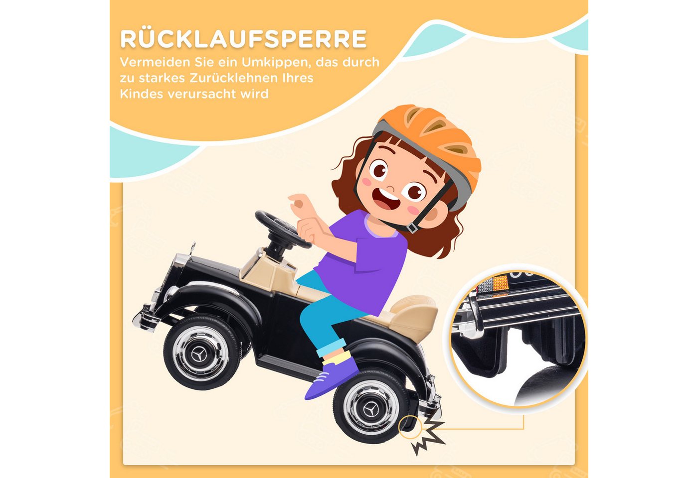 AIYAPLAY Rutscher Rutschauto, Rutscher mit Stauraum, Kippschutz für 18-48 Monaten, (Kinderfahrzeug, 1-tlg., Kinderauto), Schwarz 77,5 x 41,5 x 45 cm – Bild 5 von 5