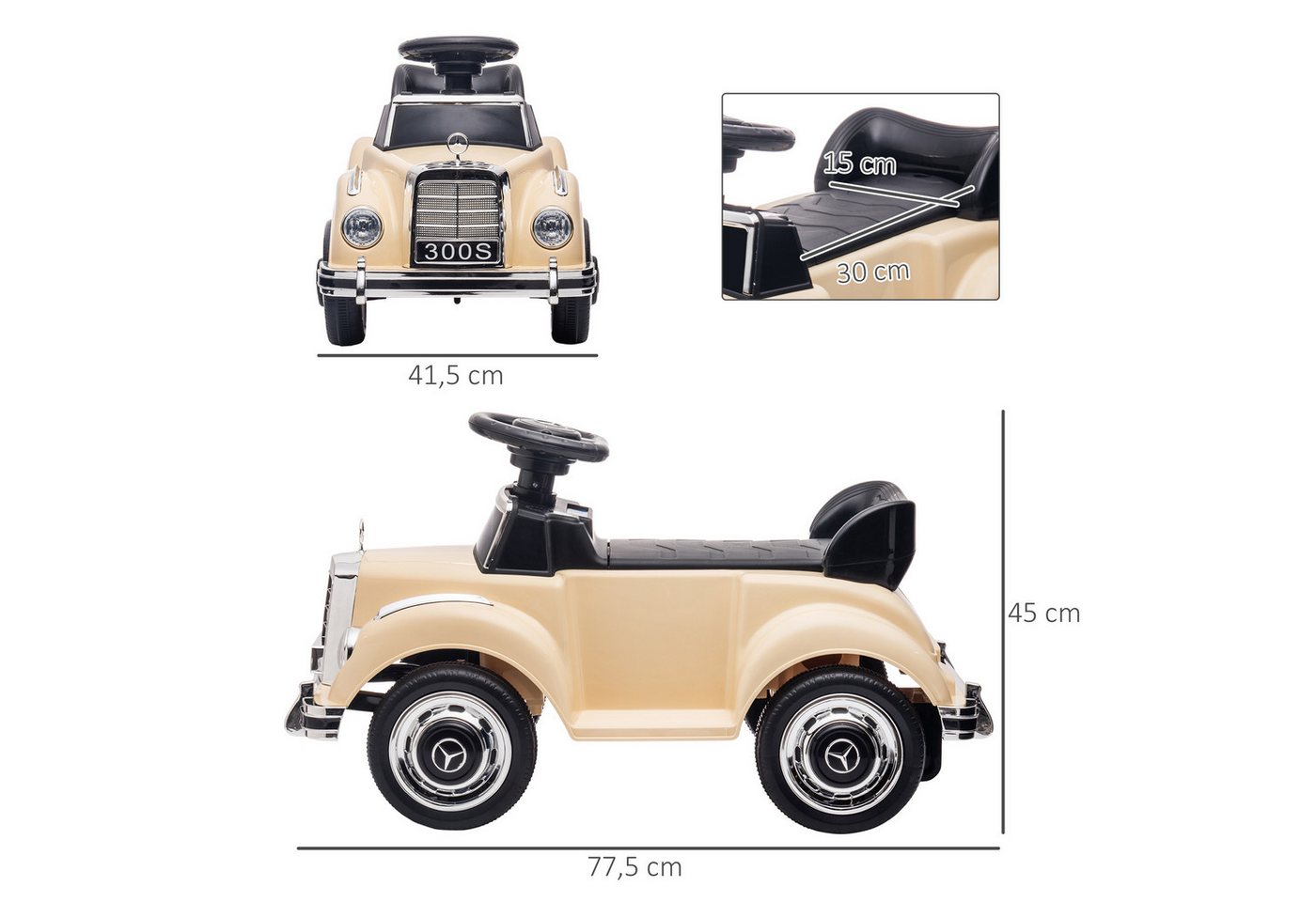 AIYAPLAY Rutscher Rutschauto, Rutscher mit Stauraum, Kippschutz für 18-48 Monaten, (Kinderfahrzeug, 1-tlg., Kinderauto), Beige 77,5 x 41,5 x 45 cm – Bild 3 von 5