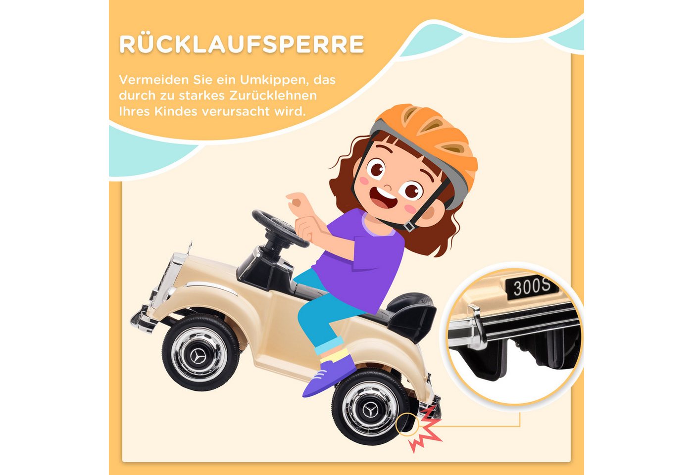 AIYAPLAY Rutscher Rutschauto, Rutscher mit Stauraum, Kippschutz für 18-48 Monaten, (Kinderfahrzeug, 1-tlg., Kinderauto), Beige 77,5 x 41,5 x 45 cm – Bild 4 von 5