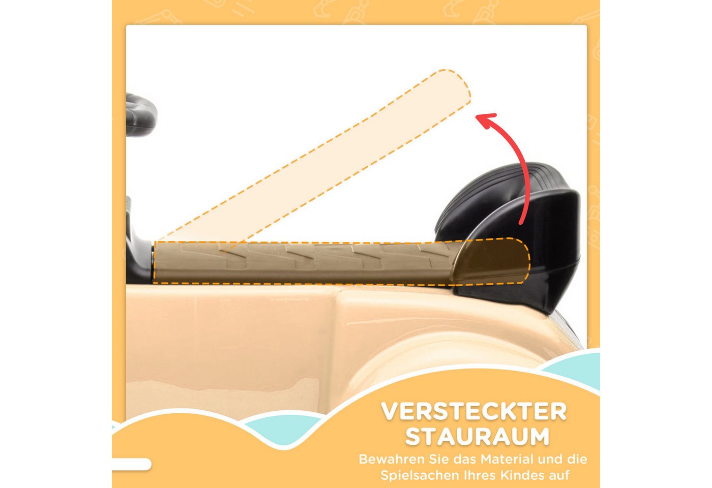 AIYAPLAY Rutscher Rutschauto, Rutscher mit Stauraum, Kippschutz für 18-48 Monaten, (Kinderfahrzeug, 1-tlg., Kinderauto), Beige 77,5 x 41,5 x 45 cm – Bild 5 von 5