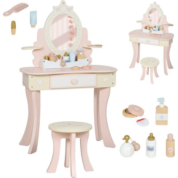AIYAPLAY Schminktisch Kinder Schminktisch-Set mit Hocker, Schublade (Frisiertisch, 2-St., 2-in-1-Kosmetiktisch), für Kinder ab 3 Jahre, Rosa