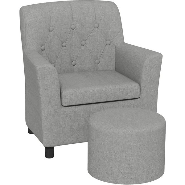 AIYAPLAY Sessel Kindercouch mit Fußhocker 1,5-3 Jahre Kindermöbel Kinderzimmer (Kindersofa, 2-St., Kindersessel), Leinentoptik, Eukalyptusholz, grau, 45 x 43 x 
