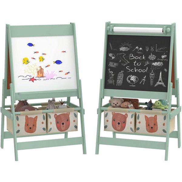 AIYAPLAY Tafel Staffelei Kindertafel Whiteboard mit Papierrolle inkl. Zubehör, (Standtafel, 1-tlg., Kinder Spieltafel), Grün 54 x 46,5 x 93 cm