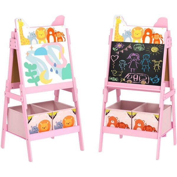 AIYAPLAY Tafel Staffelei mit Kreidetafel, Whiteboard, Aufbewahrungsboxen, (Kinder Staffelei, 1-tlg., Kindertafel), für Kinder 3-8 Jahre, Rosa