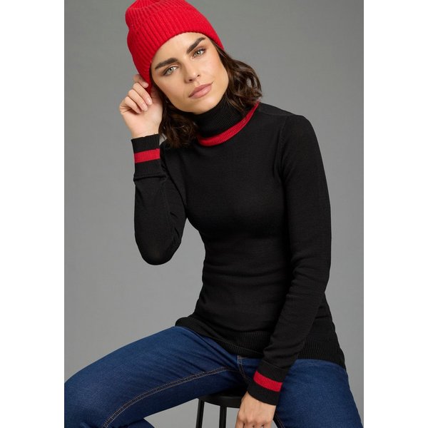 AJC Rollkragenpullover Feinstrick mit trendy Kontraststreifen
