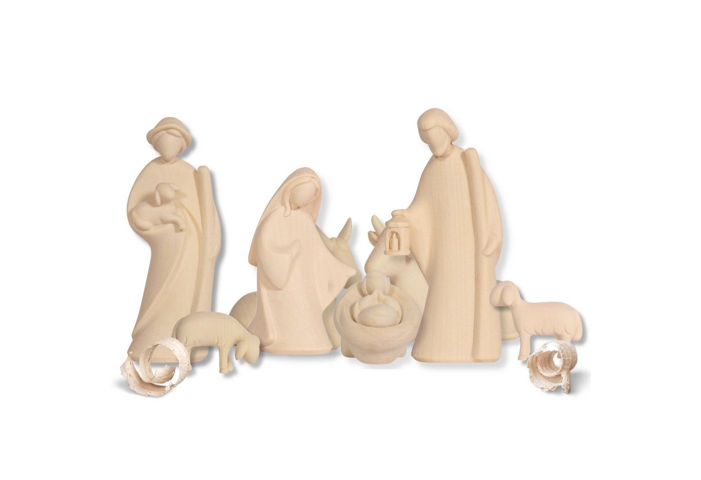 Akantus Krippe Weihnachtskrippe aus Holz: 8-teiliges Figuren Set (natur) mit Stall, holzgeschnitzt, Ahornholz, Made in Südtirol – Bild 2 von 5