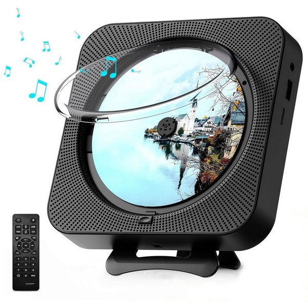 AKKEE Bluetooth CD-Player, FM-Radio und AUX tragbarer, Fernbedienung tragbarer CD-Player (Bluetooth, HiFi-Sound-Lautsprecher)