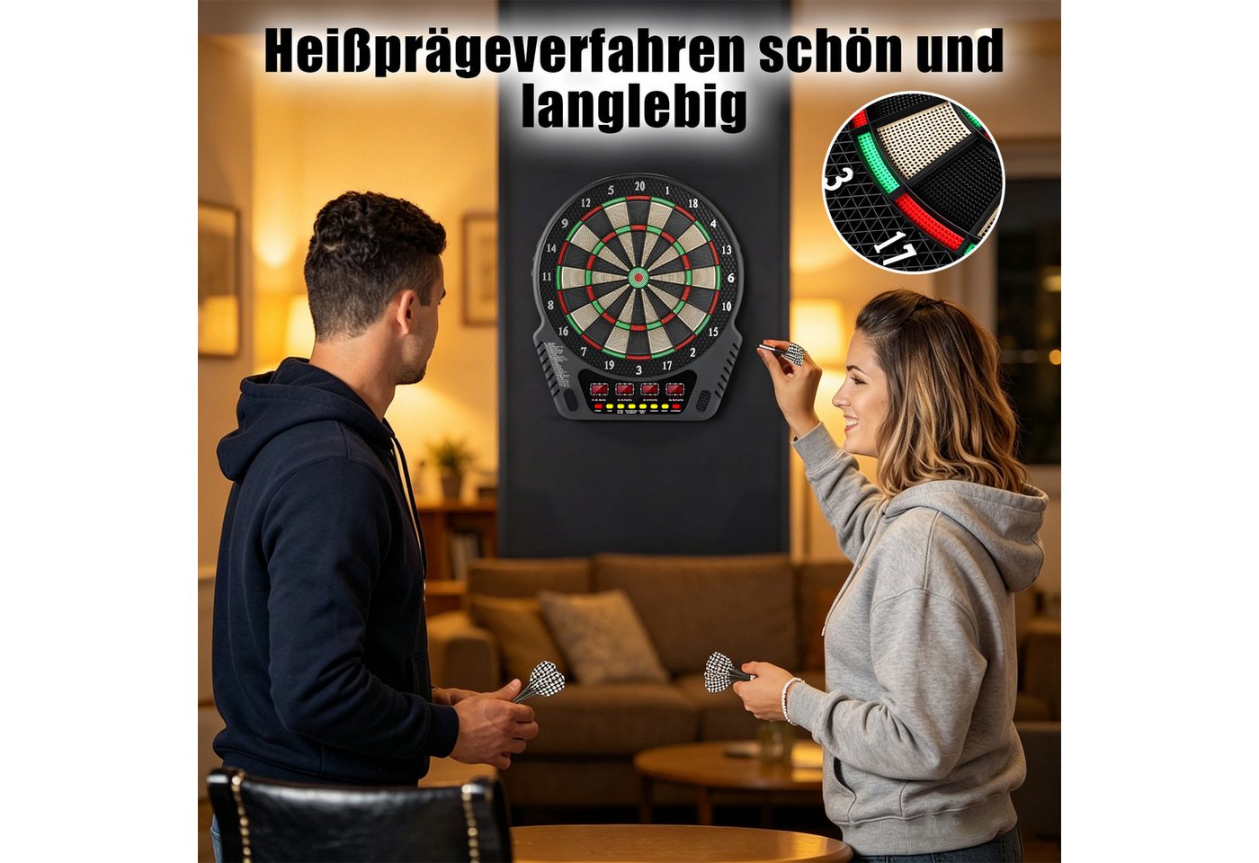 AKKEE Dartscheibe Elektronische Dartautomat mit 24 Dartköpfen, 27 Spielkategorien, Profi Dart Set – Bild 2 von 5