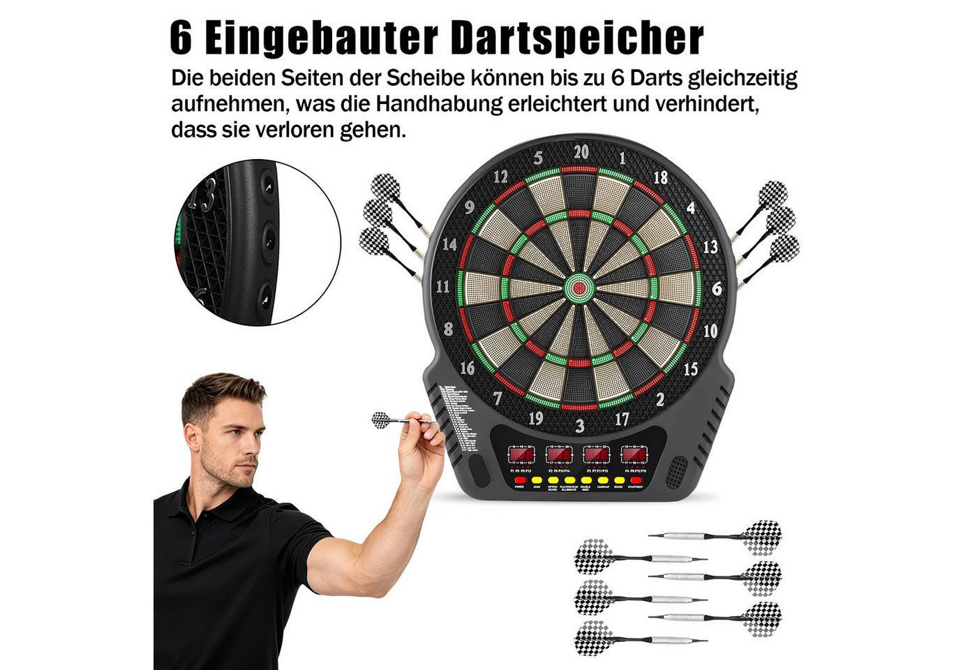AKKEE Dartscheibe Elektronische Dartautomat mit 24 Dartköpfen, 27 Spielkategorien, Profi Dart Set – Bild 3 von 5