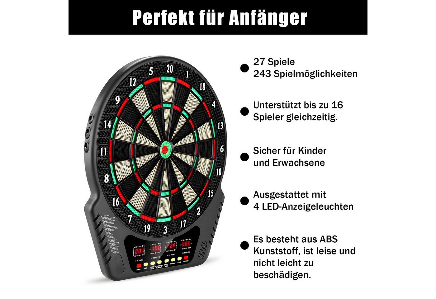 AKKEE Dartscheibe Elektronische Dartautomat mit 24 Dartköpfen, 27 Spielkategorien, Profi Dart Set – Bild 4 von 5