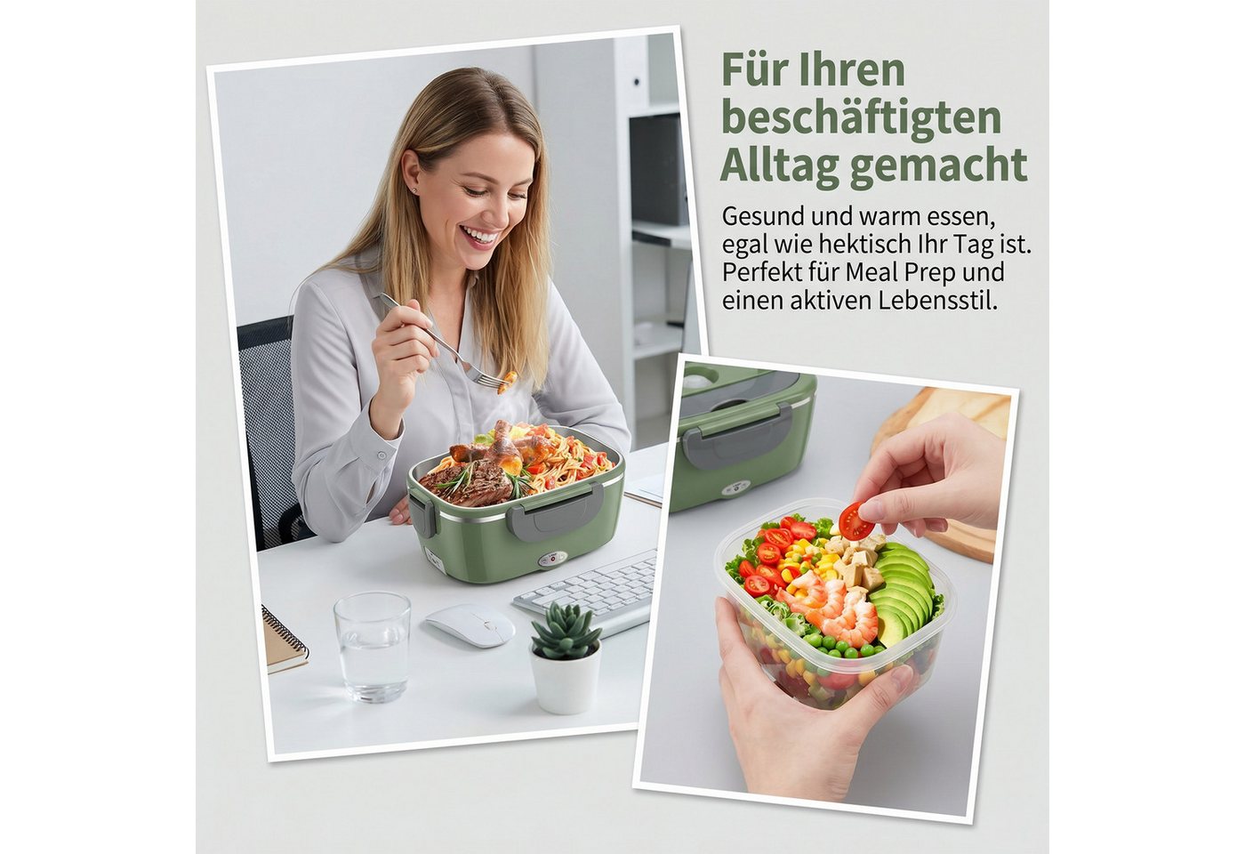AKKEE Elektrische Lunchbox 100W, 3-In-1 tragbare beheizte Lunchbox, 2 x 1,5L Edelstahl set, Großes Fassungsvermögen mit Tragetasche und Reinigungstuch – Bild 4 von 5