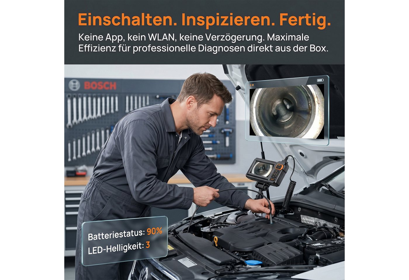 AKKEE Endoskop-Kamera mit 8 Einstellbaren LED Lichtern, Wasserdichtes IP67 Inspektionskamera (4.3" Endoskop Kamera, 1080P HD Inspektionskamera, Rohrkamera 5m) – Bild 3 von 5