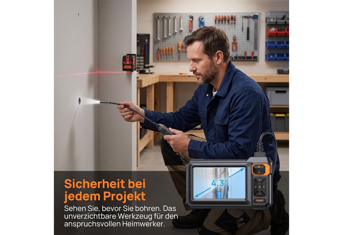 AKKEE Endoskop-Kamera mit 8 Einstellbaren LED Lichtern, Wasserdichtes IP67 Inspektionskamera (4.3" Endoskop Kamera, 1080P HD Inspektionskamera, Rohrkamera 5m) – Bild 4 von 5