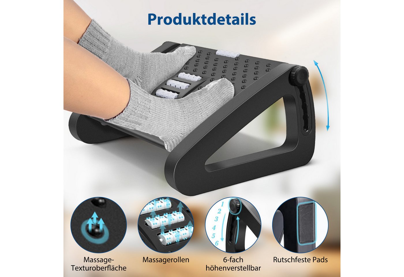 AKKEE Fußhocker Höhenverstellbar, mit Massageoberfläche, Fußstütze, Ergonomisches Design – Bild 2 von 5