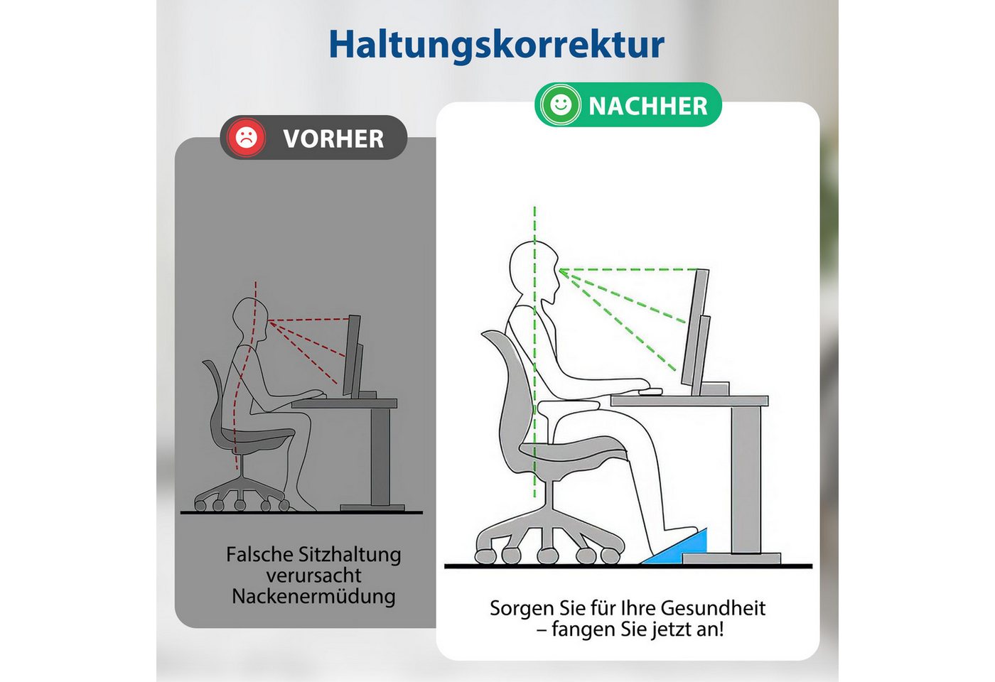 AKKEE Fußhocker Höhenverstellbar, mit Massageoberfläche, Fußstütze, Ergonomisches Design – Bild 4 von 5