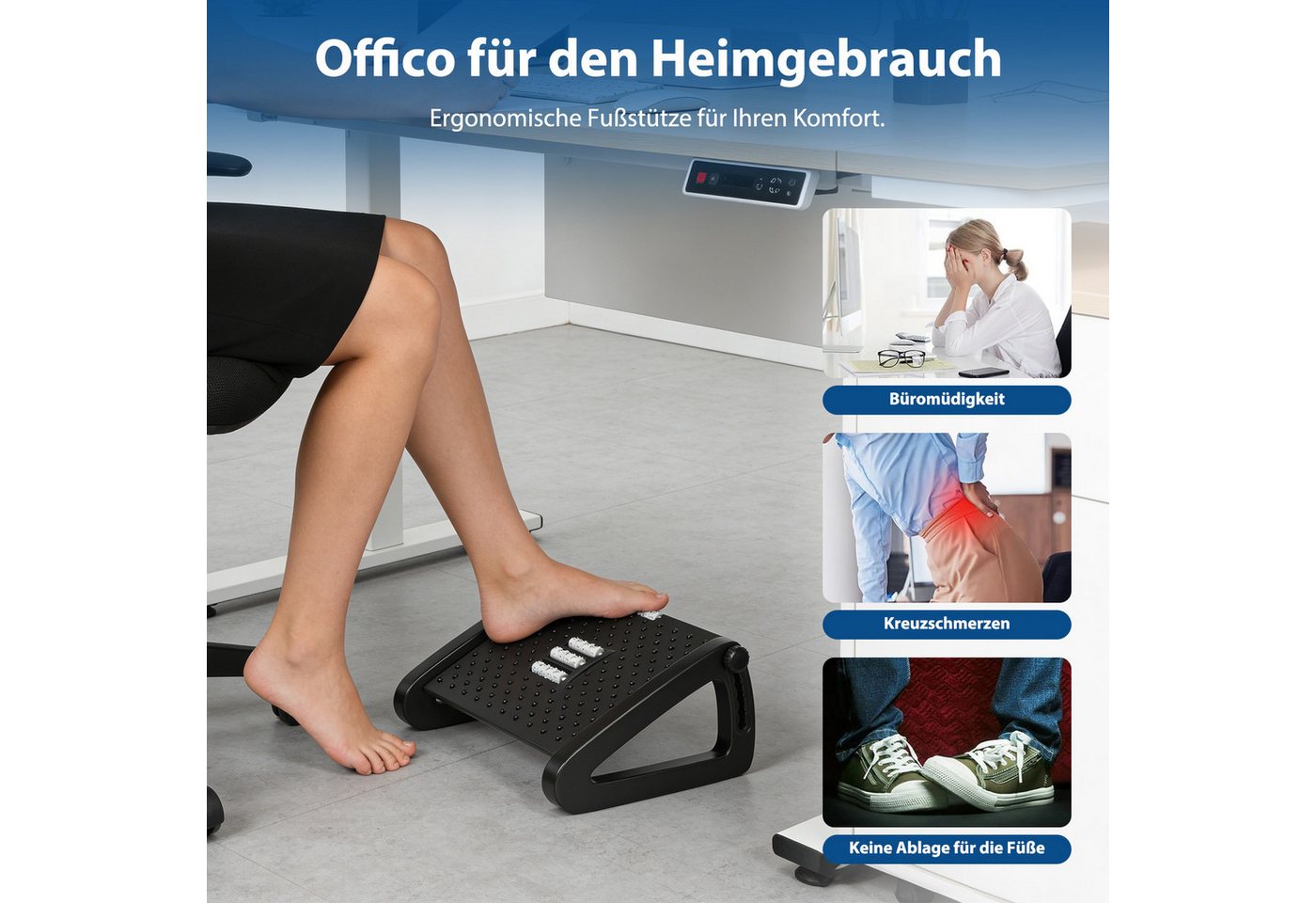 AKKEE Fußhocker Höhenverstellbar, mit Massageoberfläche, Fußstütze, Ergonomisches Design – Bild 5 von 5