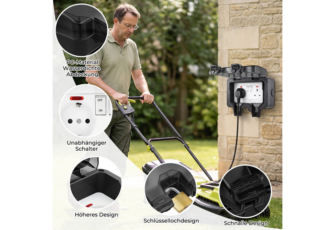 AKKEE Gartensteckdose Außensteckdose Steckdose Garten IP66 Wasserdicht mit Schutzkappe, Für Garten, Garage, Küche, Badezimmer – Bild 2 von 5